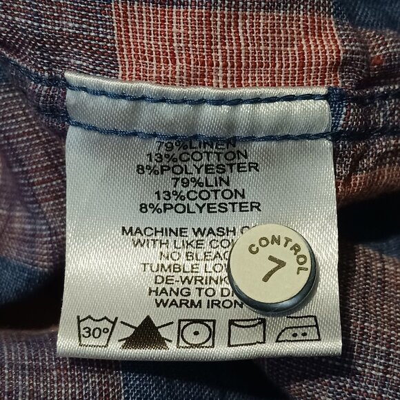 Robert Barakett Mens Longsleeve Plaid Linen‎ Button-Up Shirt Blue/Salmon L - Picture 9 of 13